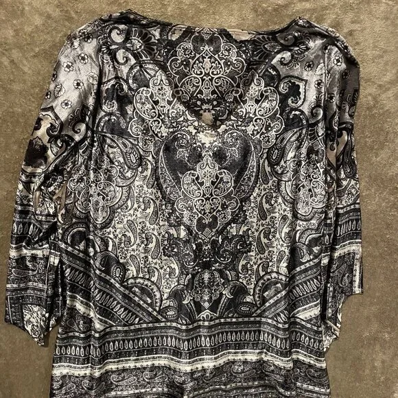 Unity World Wear Womens Black Lace VNeck 3/4 Sleeve Velvet Velour Blouse Size 3X - Picture 5 of 9